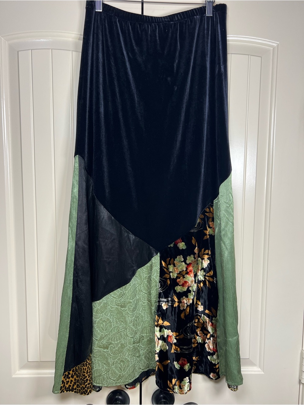 VTG F.M. Malik Velvet Patchwork Maxi Skirt Whimsigoth Y2K Boho SIZE MEDIUM